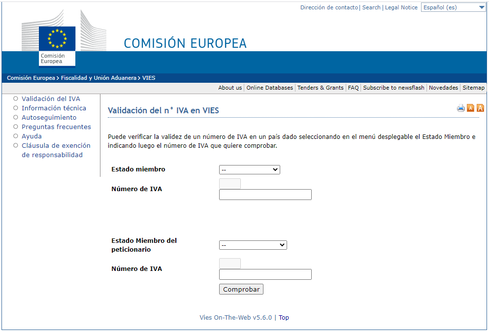 validación del número IVA en VIES.